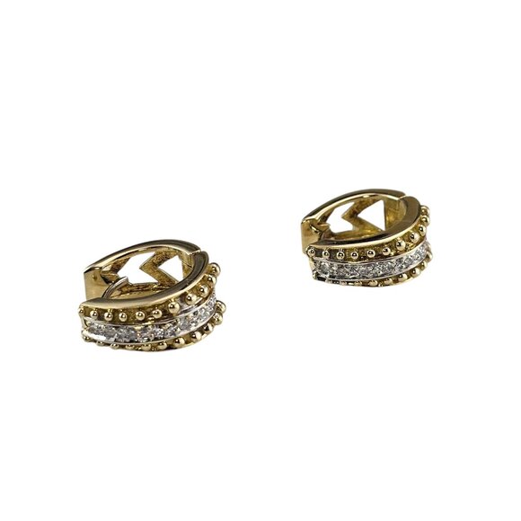 14K Yellow Gold Diamond Huggie Hoop Earrings #23637